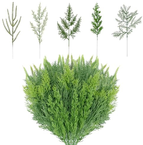 Lalieffacely 50 Pezzi 5 Stili Rami di Pino Artificiali di Natale, Rami Natalizi Decoratividi Pino Artificiali Steli di Ramoscello di Pino Finto Abete per Natale Vacanza Ghirlanda Fai da Te (Multi)