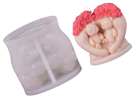 Moules à bougies en silicone pour résine époxy - Décoration de la maison - Cœur - Couple de roses - Ours - Moule à bougie en silicone - Moule à savon - Moule en silicone - Décoration d'anniversaire