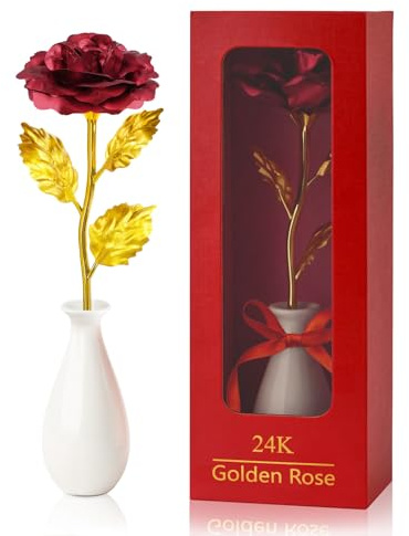 ADAZ 24K Goldene Ewige Rose Geschenk für Frauen Mutter Sie Freundin Ehefrau Muttertagsgeschenke Rose Geschenke für Weihnachten Geburtstag Frauentags Valentinstag (Red)
