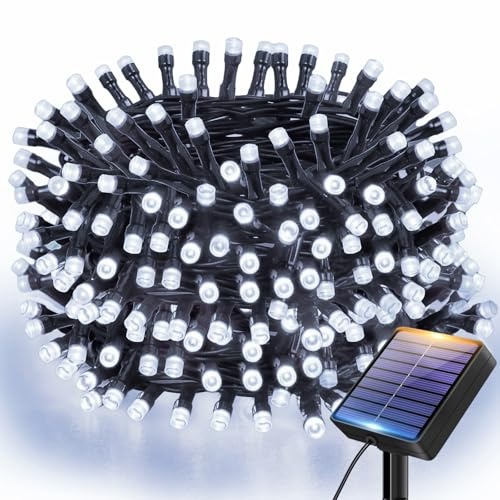 btfarm 6M 60 LED Solar Lichterkette Aussen, IP65 Wasserdicht Lichterkette Außen Solar, 8 Modi Solarlichterkette Außen Wetterfest Draht für Outdoor Garten Balkon Terrasse Weihnachten Deko, Kaltweiß