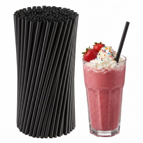 SUNZWO 100 Stück Bunte Biegbare Einweg-Plastikstrohhalme, 21 cm x 6 mm, Ideal für Familienessen und Partygetränke wie Cocktails, Milch, Saft und Tee (Schwarz)