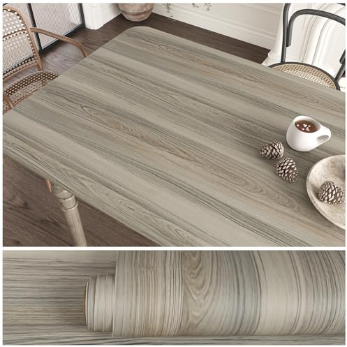 VEELIKE Grueso Vinilo Efecto Madera Gris Ostra Mate Papel Pintado Madera Beige Gris Moderno Vinilo Encimera Cocina Baño Lavable Papel Pintado Autoadhesivo Muebles Dormitorio Armarios 40 cm x 300 cm