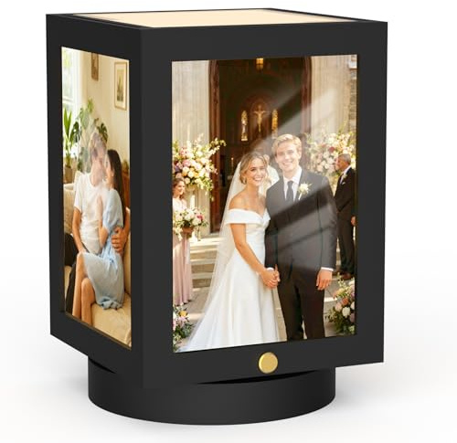 Mixoo DIY Drehbar Bilderrahmen 10x15, Kleine Beleuchteter Rahmen, Schwarz | Picture Frame Holz für Mehrere Bilder, Kinderzeichnungen Fotorahmen für Vatertag,Muttertag, Ostern,Valentinstags,Weihnachten