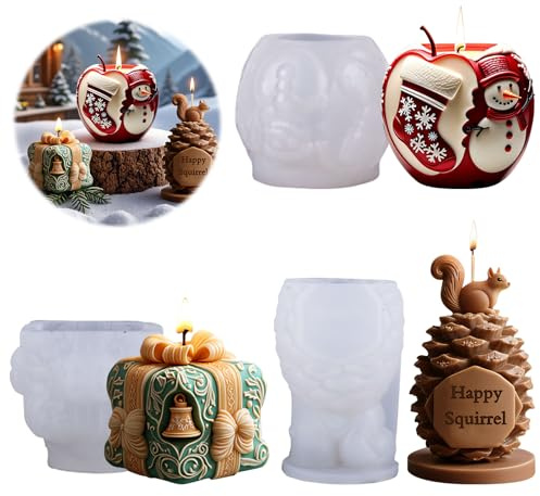 Silikonformen GießFormen Weihnachten 3 Stück silikonformen kerze Weihnachten DIY Kerzenform Silikon Kerzenformen Zum Gießen Formen Silikon Kerzen Selber Machen Set für Duftkerze Handwerk Ornamente