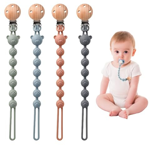 LUMOOM 4 Morceaux De La ChaîNe De Sucette Silicone Pour Filles Et GarçOns, Sangle De TéTine Pour BéBé Avec Un Clip De TéTine, Des ChaîNes De TéTine, Un Porte-Aiguë Chai, Pour Les Bouteilles