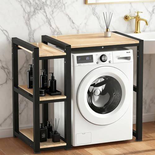 SOFACHEN Regal Über Waschmaschine, Lagerregal Über Der Waschmaschine Mit 3-Gang-Hebedesign, Hohe Tragfähigkeit, Platzsparender Badezimmerträger Für Balkon, Waschküche(Black)