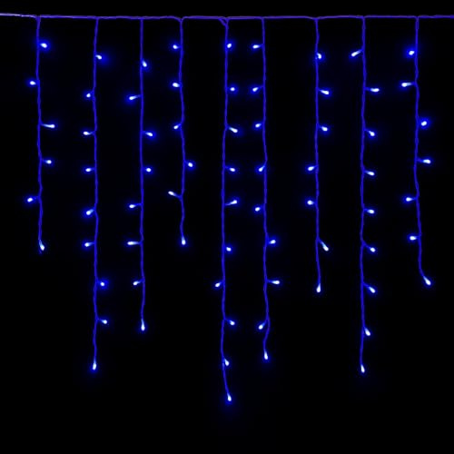 IXTRIMA Rideau Lumineux à 120 LED, 3M Lumière Bleue, Câble Blanc, IP65 Extensible, avec Fils Suspendus en Variante Longueurs (30-70-40-60cm) pour Effet Cascade