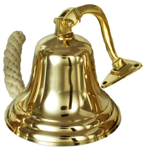 Buckingham Solid Brass Ship Bell Wall Mountable Pub Door Bell Hand Bell Home Decor Gold Finish Premium Quality Last Orders Brass Doorbell (4 inches 10 cm)