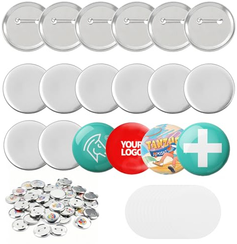 QUTHZZHY 100 Sätze Metall Buttonrohlinge Sicherheitsnadel, Buttons Selber Machen Zubehör, 58mm Schaltfläche Abzeichen Button Supplies Back Button Teile, DIY Pins Buttons