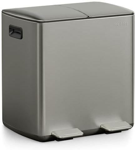 mVm Kitchen Bin,40L Dual Rubbish Bin,2 x 20L Stainless Steel Pedal Bin,Double Recycling Bin with Soft-Close Lids and Plastic Inner Buckets,Fingerprint Proof,Odour Seal,Large Capacity Trash Can