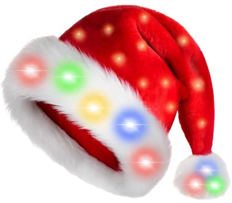 Generico Leuchtende Weihnachtsmannmütze mit LED | Samt-Weihnachtsmütze für Erwachsene und Kinder | Festliche Verkleidung für Partys, Familienfotos, Kostüme, Winterfeiern