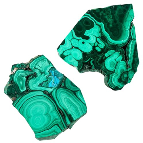 Derwrtup 2 Stück Natürlicher Malachit Stein Rohstein, Edelstein-Trommelstein, Handschmeichler Heilstein Taschenstein, Naturstück Reiki Heilstein Für Haus Und Büro, 10-50g