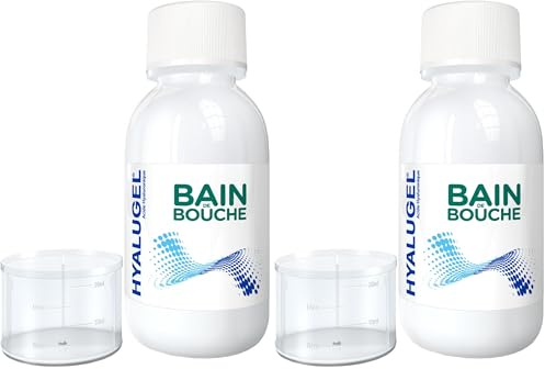 HYALUGEL - Bain de bouche - Lésions diffuses et/ou nombreuses - Aphtes - Petites plaies - Etats inflammatoires (saignement) - Acide Hyaluronique - Goût menthe-citron - Flacon - 150 mL (Lot de 2)