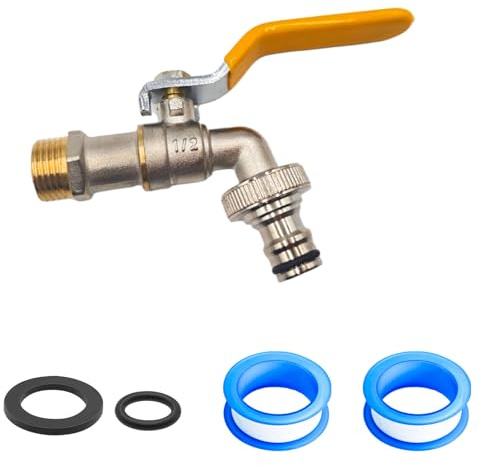 1/2 Zoll Messing Kugelhahn Gartenwasserhahn, Tropffrei Frostsicher Absperrhahn Auslaufhahn, Kugelhahn 1/2 Zoll mit Rollendichtband & Schlauchanschluss für Garten Regentonne Waschmaschine (1)