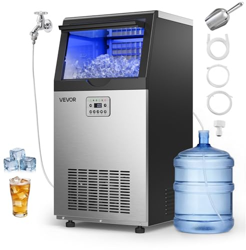 VEVOR Commercial Ice Maker Machine, 120 lbs/24h with 30 lbs Storage Capacity, Built-in/Freestanding/Under Counter, Stainless Steel Ice Maker with LED Display & Self-Cleaning, for Home Bar Restaurant