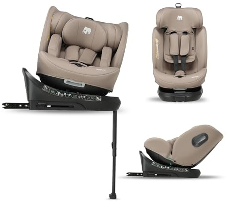 Deryan Carly 360° i-Size Kindersitz 40-150 cm, Drehbarer Autositz 0 bis 12 Jahre (0–36 kg) mit ISOFIX, Liegefunktion & Stützfuß, Gruppe 0+/1/2/3, Autokindersitz mit Gurtbefestigun (Nougat)