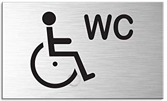 WC Schild Toilettenschild Aluminium Edelstahl-OptikI Rollstuhl WC 60x100 mm n.44620-S