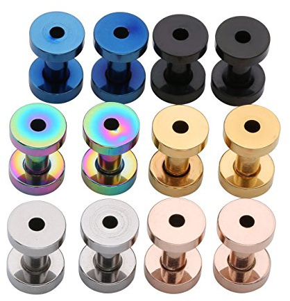 PiercingJ 12pcs 12G-3/4(2MM-20MM) Stainless Steel Silver Black Golden Blue Colorful Rose Gold Screw Flesh Tunnels Tunnel Plug Gauge Ear Expanders Stretchers