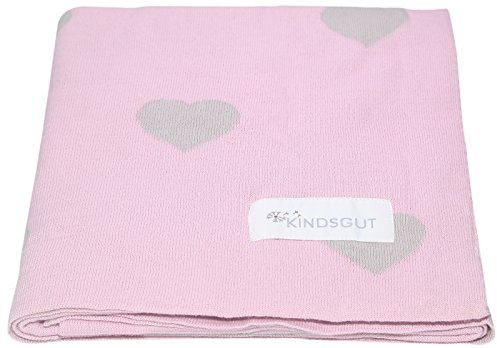 Kindsgut Babydecke Baumwolle 80x100 cm, Herzen, Rosa | Gestrickte Kinderdecke, Kuscheldecke für Kinderwagen, Bett und Autositz, waschbar bei 30 °C, Unisex, Geschenk zur Geburt