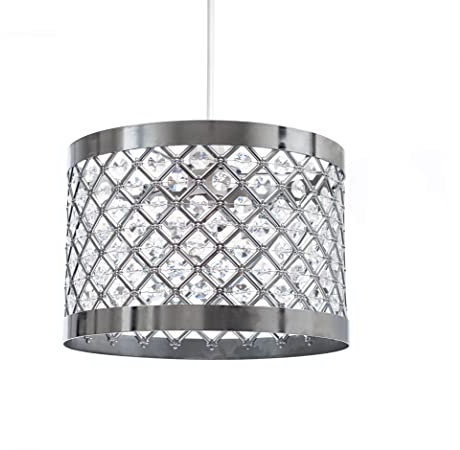 Innoteck Acrylic Sparkly Ceiling Pendant Light Shade – Chrome Frame with Faceted Beads, Modern Lampshade for Ceiling, Desk or Floor Lamps – Ideal for Living Room, Bedroom, Kitchen & Hallway Décor
