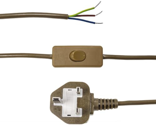 Lampspares 3 Core Table Lamp Pre Made Cable with Inline Switch 2.5 Meters (Gold)