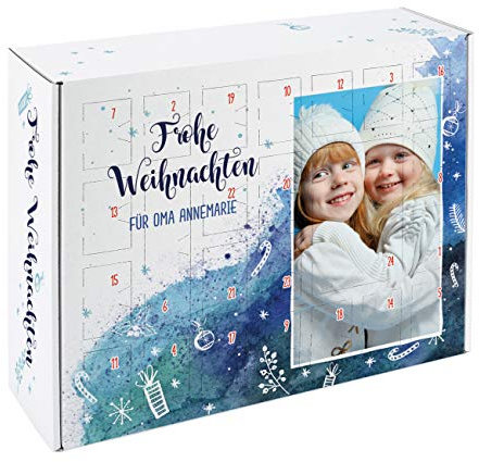 Herz & Heim® Moderner Foto-Adventskalender mit eigenem Bild und Wunschtext zum selbst befüllen
