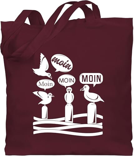 Baumwolltasche - Sprüche Statement - Moin - Möwen - weiß - Unisize - Bordeauxrot - jutebeutel norddeutsch mit aufschrift möwe stoffbeutel statements moein beuteltasche sprüchen￼ hamburg jute
