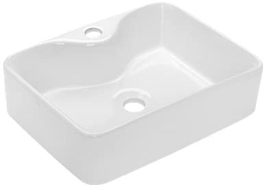 VBChome Waschbecken 48 x 38 cm Keramik mit Hahnloch Weiß Waschtisch Rechteckig Handwaschbecken Aufsatzwaschbecken Waschschale Gäste WC