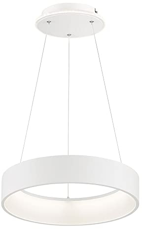 LED Pendelleuchte dimmbar Hoehenverstellbar Esstischlampe hängend LED Modern Hängelampe Ring weiß, Metall, 31,5W 2500Lm warmweiß, DxH 45x150 cm, Wofi 11489