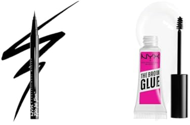 NYX Professional Makeup Brow Glue, Instant Brow Styler, Für Augenbrauen wie laminiert, Transparent & Epic Ink Eye Liner, Filzstift, Wasserfest, Vegane Formel, Shade 01