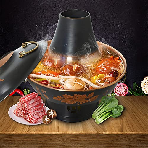 MNSSRN Holzkohle Kupfer Hot Pot, Old Peking Chinesischer Stil Hot Pot Kupfer Edelstahl traditioneller Holzkohle heiße Suppe Dampfer Küche Tools Kochgeschirr Kochgeschirr,34cm