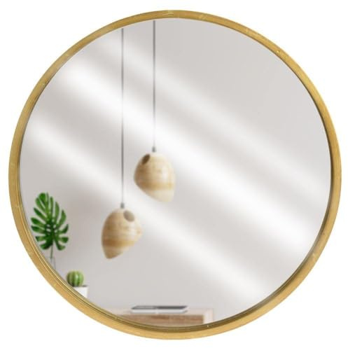 Vilde Runder Spiegel 50 cm Gold Holzrahmen Dekorativ Für Büro, Restaurant | Salon Modernes Design Wandspiegel Rund Ideal Wohnzimmer, Flur, Schlafzimmer Klassische Moderne Innenräume
