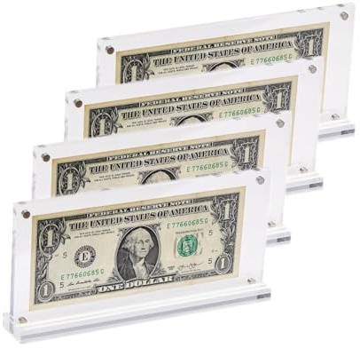 IEEK Acrylic Dollar Bill Display Case Dollar Frame Clear Paper Money Holders Currency Ticket Protector Paper Money Frame for Bill Collectors,7.3 x 3.5 Inch,4 Pack