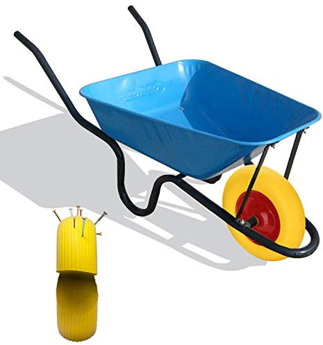 Tubiaz Ruota per carriola, in gomma piena, 4.80, 4.00-8, Ø 390 mm, con asse, ruota di ricambio antiforatura, per carrelli da giardino, ruota in poliuretano, colore giallo-rosso