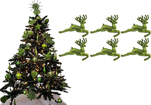 UKDeals Direct® Decorazioni per albero di Natale con gocce di ghiaccio, colore verde lime, confezione da 6 renne