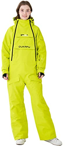 OUKAFU Damen Einteiler Skianzüge Wasserdicht Ski-Jumpsuits Winter Onesies Snowsuits Snowboard Overalls für Schneesport, gelb, Medium