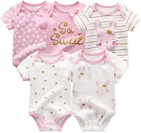 TONE Bodys kortärmad för nyfödda, baby, pojkar och flickor, 0–3 m/3–6 m/6–9 m/9–12 m bomull, Bunny söt baby flicka bodysuit, 0-3 månader
