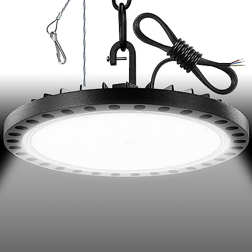 Viugreum UFO LED 300W, Proyector LED exterior 30000LM, Blanco Frío 6500K, IP65 Impermeable Iluminación de Taller, UFO LED Industrial con Cables para Garaje/Oficina/Parking/Pasarela