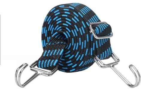 Blue Black Adjustable Elastic Bungee Rope High Performance Strap with Hooks, Elastic Rope for Securing Luggage, Tent Poles and Cargo (2 m / 6.5 ft)