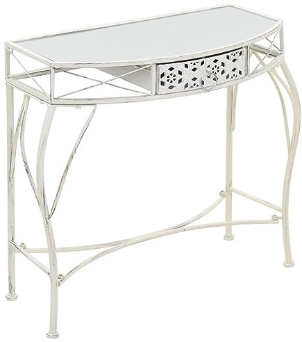 ARKEM Beistelltisch Französischer Stil Metall 82x39x76 cm Wohnzimmertisch Beistelltische Side Table Dekotisch Tische Wohnzimmer Weiß