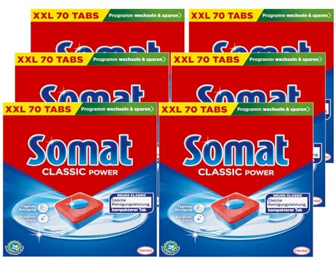 Somat Classic Power Spülmaschinen Tabs, 420 Tabs (6x 70 Tabs), Geschirrspül Tabs mit Fettlösekraft für kraftvolle Reinigung, Spültabs für strahlend sauberes Geschirr sogar bei niedrigen Temperaturen