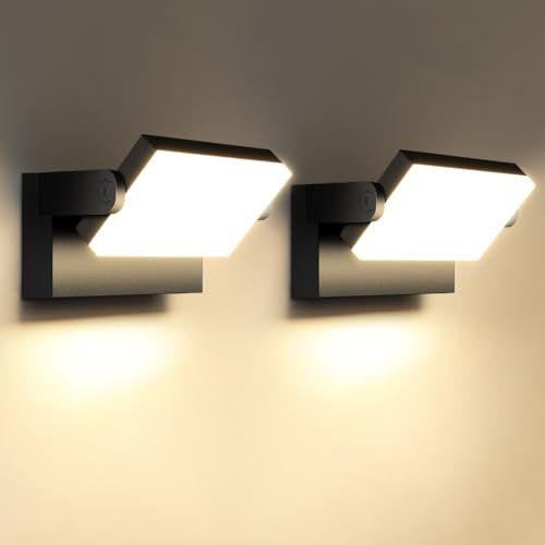 Kingwei 60W 2 Pezzi Applique da Parete Esterno 360° Regolabile 5000 Lumen Lampade da Esterno per Terrazza Garage Giardini, Nero Bianco Caldo 3000K,Applique da IP65