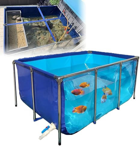 DPLXFPP Teiche Aus PVC-Leinen Mit Ablassventil, Temporärer Auffangbehälter Für Salzwasserfische, Transparente Sichtscheibe Und Ablassventil – Aquarium-Pool Für Die Garnelenzucht,100x60x51cm