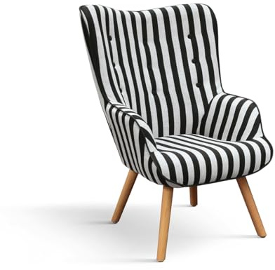 PAZZO DESIGN Poltrona Umbertino Set Da 1, Bianco e Nero, Tessuto Relax Comoda con Gambe Legno - id_2125