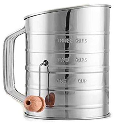 Hztuang 3 Cup Stainless Steel Flour Sifter - Fine Mesh Rotary Hand Crank Flour Sifter with Agitator Wire Loop for Baking Cakes