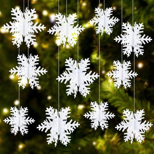 Becellen 24 Stücke Weiß Christbaumschmuck, Papier Weihnachten 3D Schneeflocken Deko Weihnachtsbaum Schneeflocke für Weihnachtsfeier Dekoration