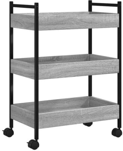 Tidyard Küchenwagen,Rollwagen Teewagen Weinwagen mit 4 Rollen Stauraum,Beistellwagen für Küche Büro Bad,Servierwagen Küchenregal Grau Sonoma 50x30x70 cm Holzwerkstoff