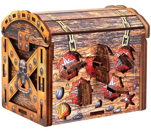 ESC Welt Piraten Schatztruhe - Geschenkbox mit Geheimverschluss - 3D Holzpuzzle - Geldgeschenk Puzzlebox - IQ Rätselbox - Geschenk für Jugendliche und Erwachsene - Box mit Geheimfach