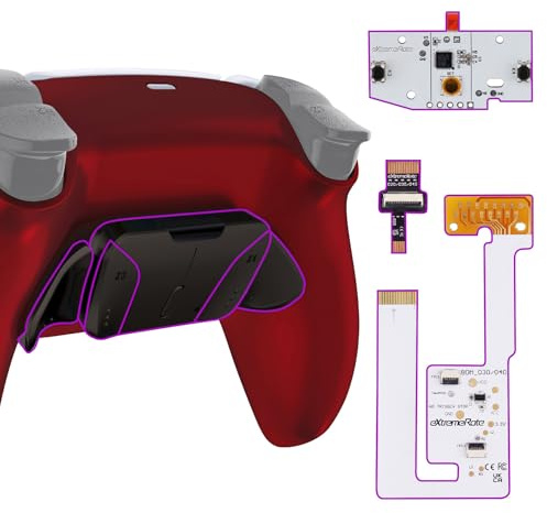 eXtremeRate RISE4 V3 Remap Kit pour ps5 Manette BDM-030/040/050, Coque Arrière Redessinée avec 4 Palette Métal pour ps5 Manette BDM-030/040/050, Palette Métallique (RMB) Version, Rouge Écarlate