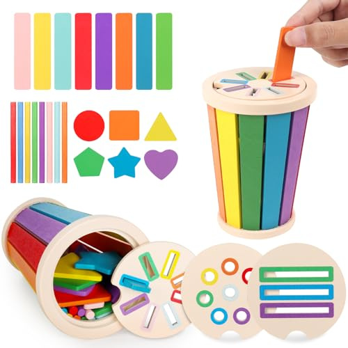 DAJASD Montessori Spielzeug ab 1 Jahr, 3 in 1 Holzspielzeug Steckspiel ab 2, Farben & Formen Sortierspiel ab 1 2 3 Jahre, Kinderspielzeug aus Holz, Montessori Sensorisches Spielzeug für Kinder ab 1-3